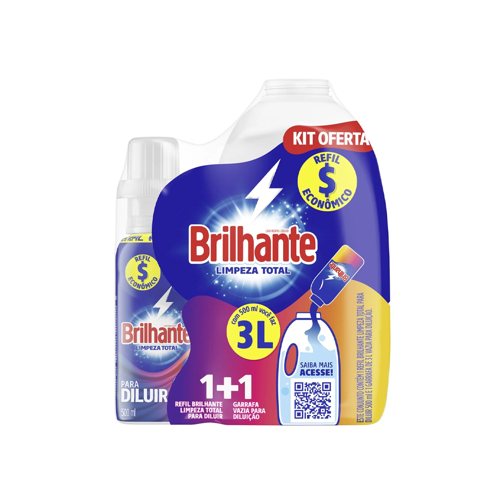 LAVA ROUPAS LIQ BRILHANTE 500ML L TOTAL CONC+GF REF 3L P DILUIR