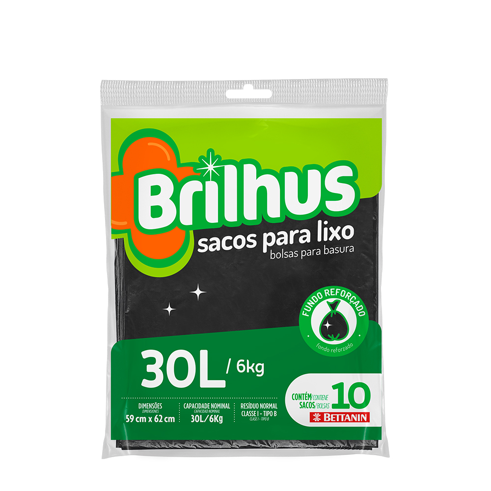 SACO P/ LIXO BRILHUS 30L ALMOFADA C/10