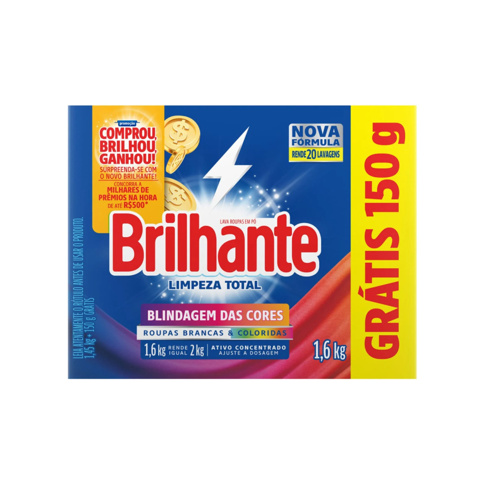 DET PO BRILHANTE 1,6KG LIMP TOTAL 150G GRATIS