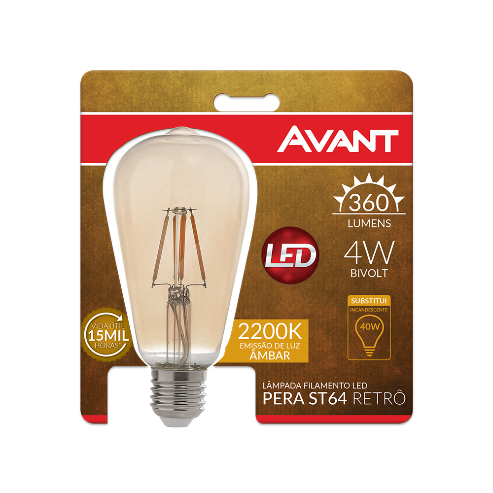 LAMP AVANT LED RETRO 4W PERA AM BIVOLT