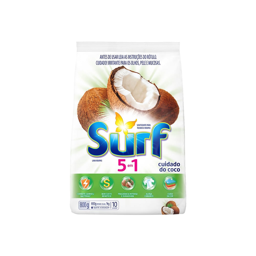 DET PO SANIT SURF 800G 5EM1 CUIDADO DO COCO SACHE